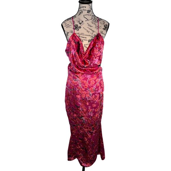 Boohoo Pink Devore Velvet Floral Cowl Neck Maxi Dress Size 4 Y2K Wedding EUC - Picture 3 of 16